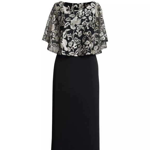 Connected Women's Embroidered Mesh Faux Wrap Gown Black Size 10